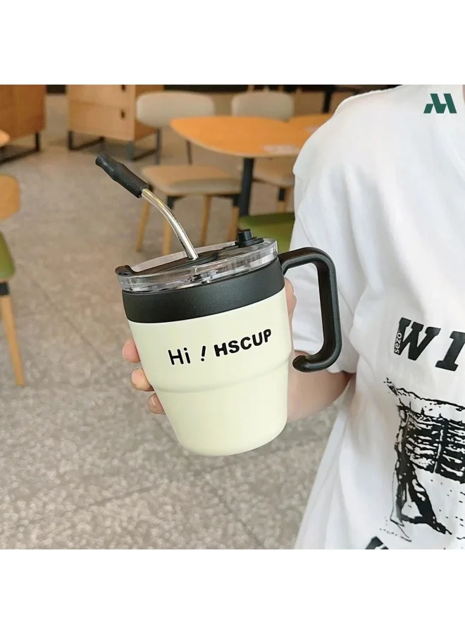 موبكوس كوب قهوة بمقبض، 450 مل، كوب سفر معزول بجدار مزدوج بتقنية التفريغ الهوائي مع شفاطة، كوب معزول من الفولاذ المقاوم للصدأ، كوب قهوة حراري للسفر، للاستخدام المنزلي والمكتبي، أسود