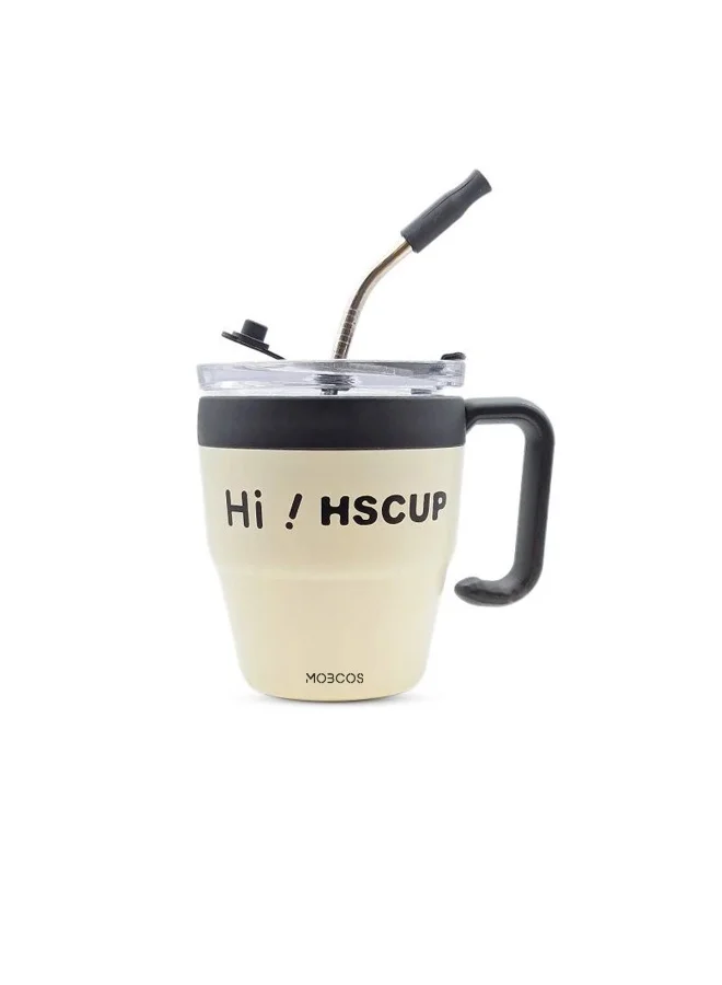 موبكوس كوب قهوة بمقبض، 450 مل، كوب سفر معزول بجدار مزدوج بتقنية التفريغ الهوائي مع شفاطة، كوب معزول من الفولاذ المقاوم للصدأ، كوب قهوة حراري للسفر، للاستخدام المنزلي والمكتبي، أسود