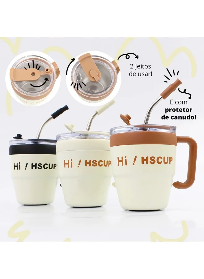 Mobcos Black Coffee Mug 450ml Coffee Mug with Handle, 450ML Double-Wall Vacuum Travel Coffee Mug with Straw, Stainless Steel Insulated Tumbler Cup, Travel Coffee Cup Thermal Cup for Home and Office, Black  | Best Price UAE