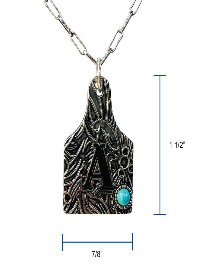 Wonderent Western Boho Cattle Tag Letter A-Z with Turquoise Pendant Initial Monogram Necklace (A) - Image 4