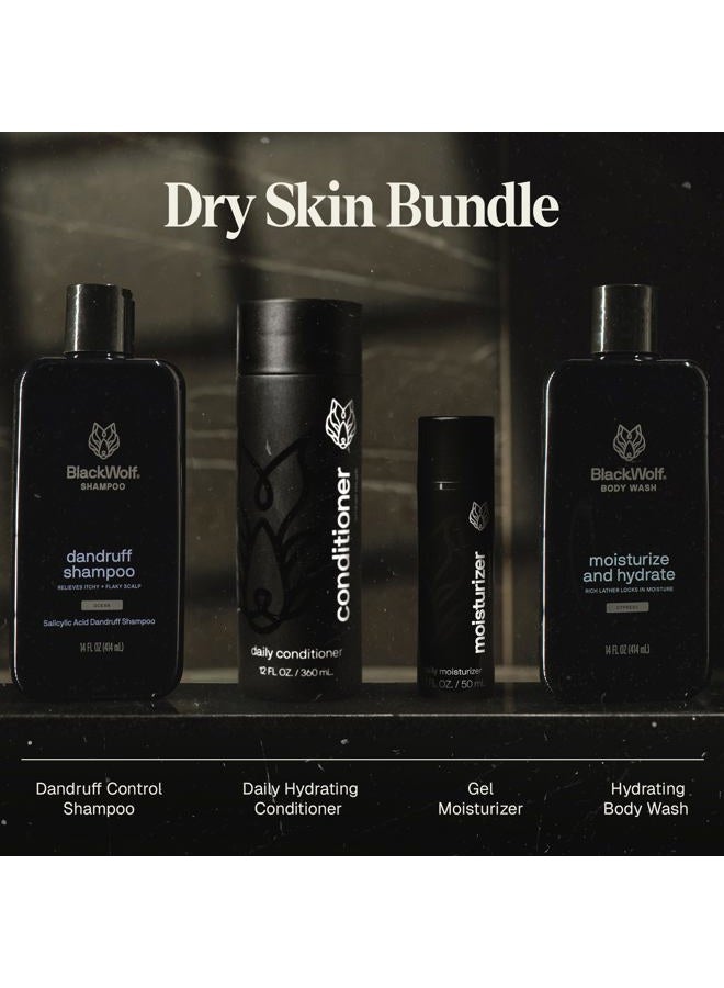 Black Wolf 7-Piece Skincare Gift Set for Men - Face Wash, Face Scrub, Body Wash, Moisturizer, Eye Gel, Scrubber, & Toiletry Bag - Charcoal Powder & Salicylic Acid Skin Cleansing for All Skin Types - Image 2