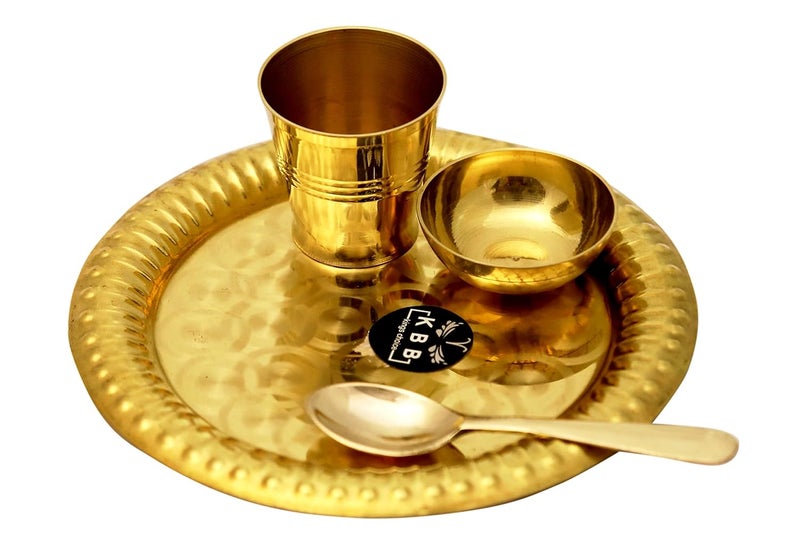 KBB Brass Pojja Thali Bhog Set Puja Set Desig Plain - Image 1
