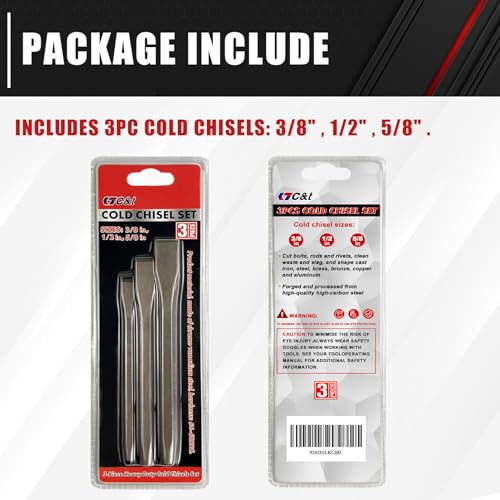 ct C&T 3-Piece Heavy Duty All Purpose Cold Chisels Kit, 3/8, 1/2, 5/8 in, for Carpentry, Metalwork, Woodwork & Masonry work - Image 5