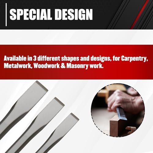 ct C&T 3-Piece Heavy Duty All Purpose Cold Chisels Kit, 3/8, 1/2, 5/8 in, for Carpentry, Metalwork, Woodwork & Masonry work - Image 2