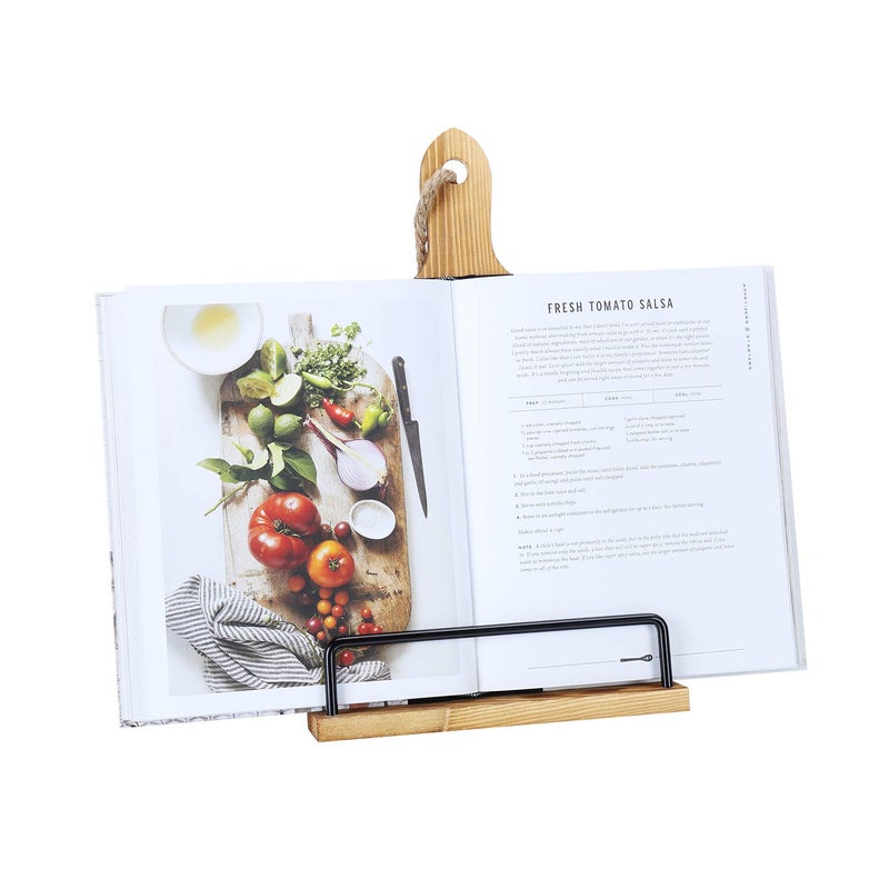 Soligt Cookbook Stand for Kitchen Counter Adjustable iPad Tablet Recipe Book Holder Rustic Wood Cutting Board Style - Brown - Image 1