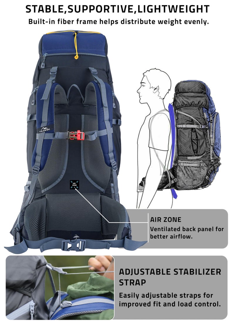 TRAWOC VALOR MAX 75 Ltr Travel Backpack Camping Hiking Trekking Bag Rucksack for Men & Women with Rain Cover/Shoe Compartment, Navy Blue, 3 Year Warranty - Image 4