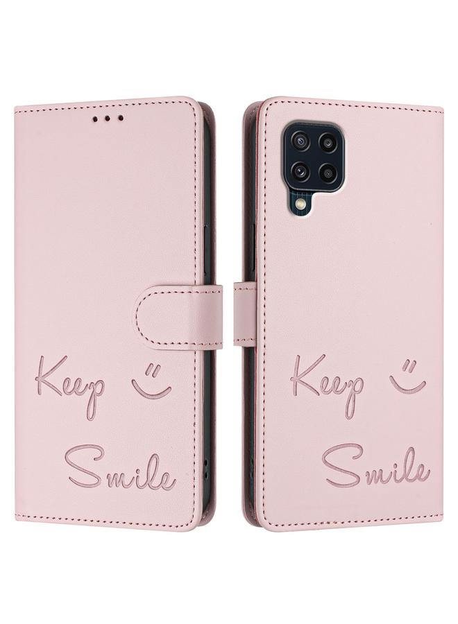 S-TOP Case For Samsung Galaxy M32 4G / M22 Smile Embossing RFID Leather Phone Case - Image 3