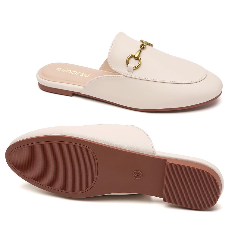 Minorsu Buckle Mules for Women Round Toe Backless Flat Mules Slides Mules Shoes Ladies Slip-on Loafers - Image 4