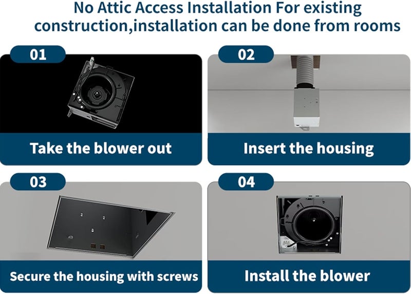 Tech Drive Bathroom Exhaust Fan 80 CFM, 0.8 Sone, 4-Inch Duct,No Attic Access Needed,Super Quiet Ventilation Fan, Easy to Install Ceiling Mounted, White, ETL Certified - Image 5