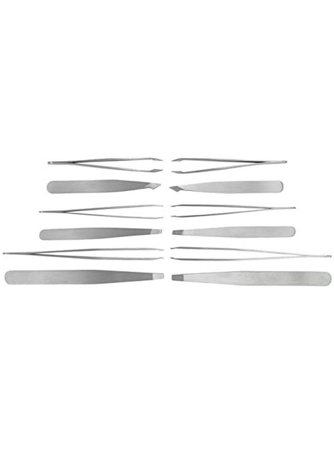 Iconikal Brushed Stainless Steel Tweezer Set 3 Types 12Pack  - Image 1