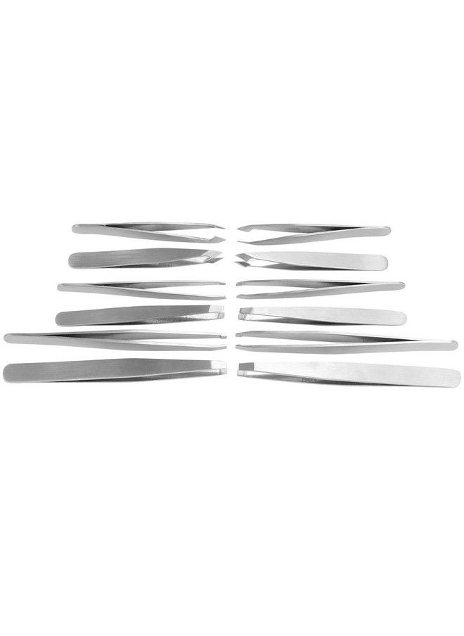Iconikal Brushed Stainless Steel Tweezer Set 3 Types 12Pack  - Image 3