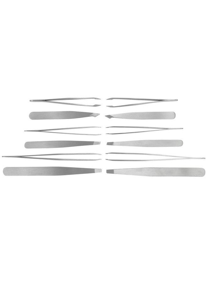 Iconikal Brushed Stainless Steel Tweezer Set 3 Types 12Pack  - Image 2