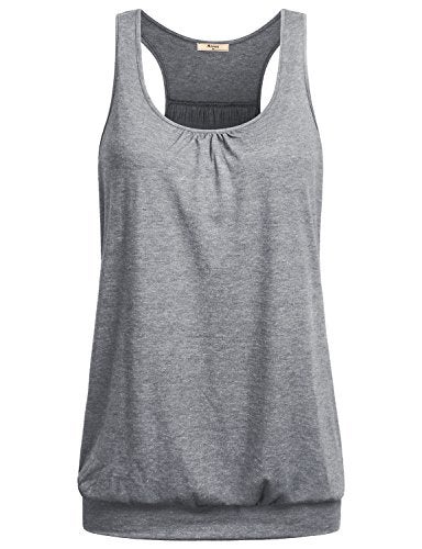 Miusey Workout Clothes Womens Round Neck Sleeveless Relaxed Yoga Racerback Flowy Loose Fit Cotton Summer Ribbed Shirts Yoga Tank Tops XXL Gray - Image 1