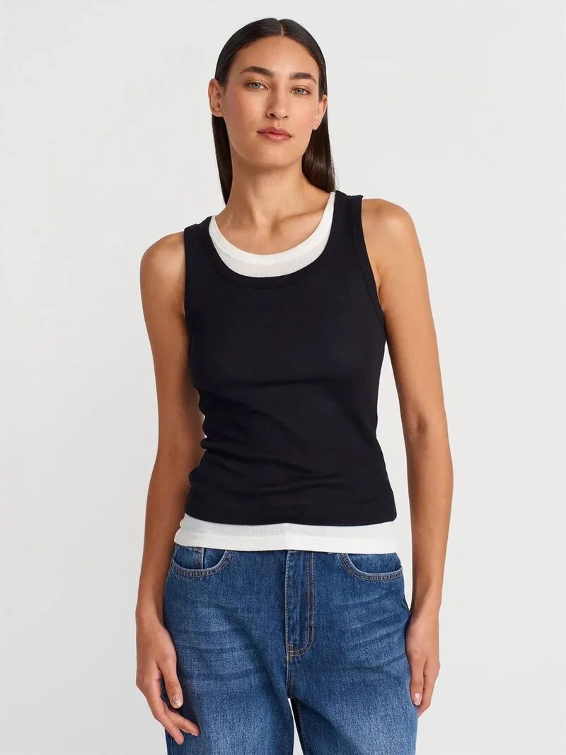 ديلفين DILVIN Ribbed Cotton Sleeveless Cami Blouse