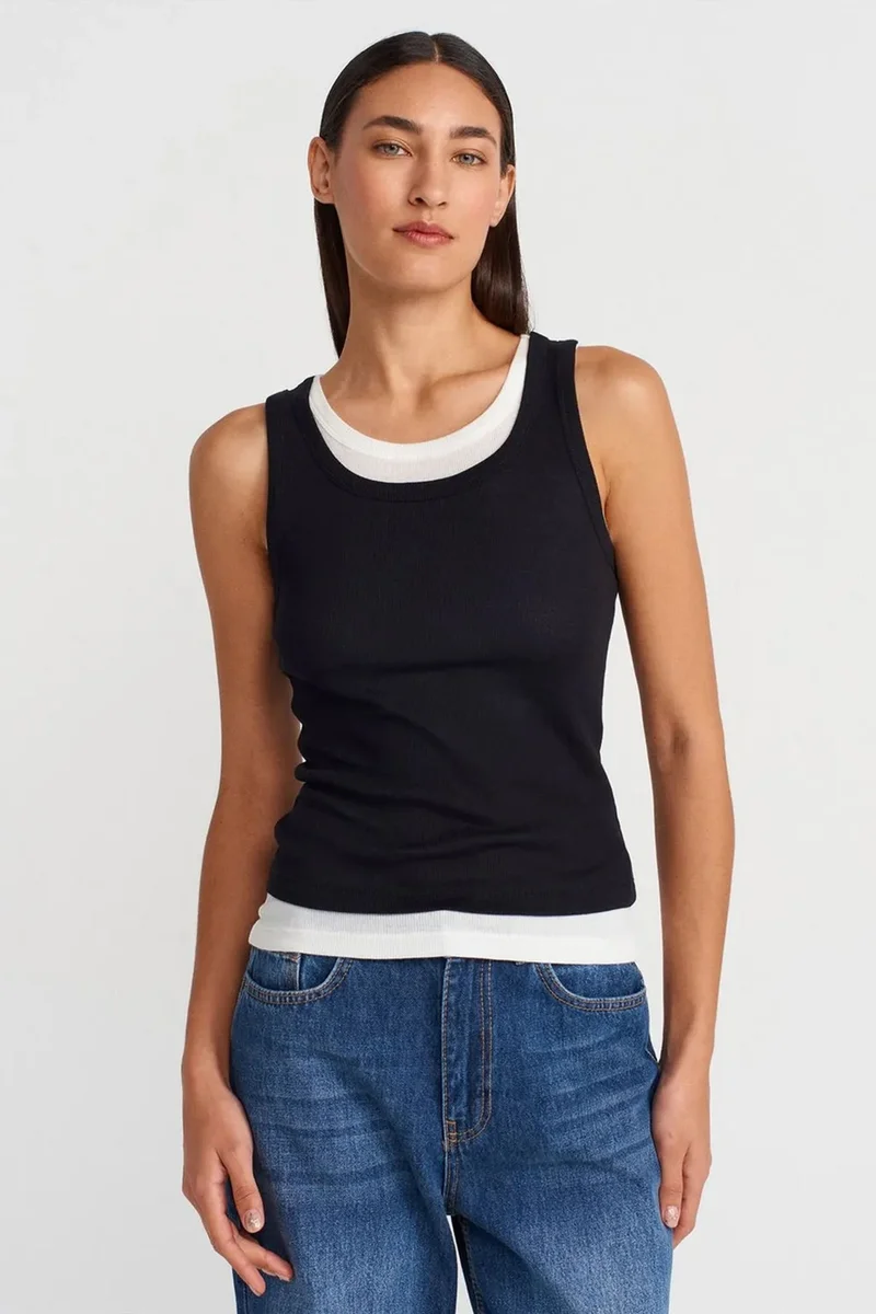 DILVIN Ribbed Cotton Sleeveless Cami Blouse