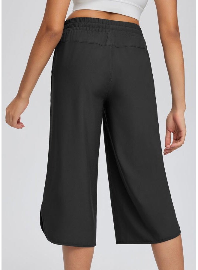 BALEAF Women's Hiking Pants Capri Wide Leg Lightweight Pants Plus Size UPF50+ Quick Dry Casual Sweatpants Walking Black 3XL - Image 2