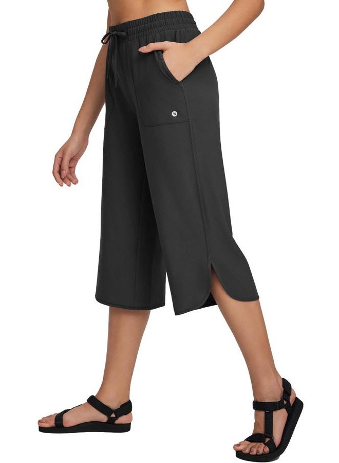 BALEAF Women's Hiking Pants Capri Wide Leg Lightweight Pants Plus Size UPF50+ Quick Dry Casual Sweatpants Walking Black 3XL - Image 1