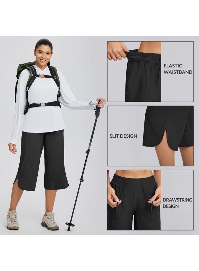 BALEAF Women's Hiking Pants Capri Wide Leg Lightweight Pants Plus Size UPF50+ Quick Dry Casual Sweatpants Walking Black 3XL - Image 5