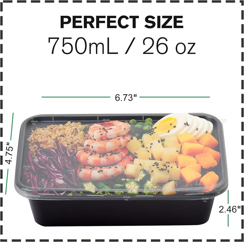 V4L Black Takeout Food Containers Food Storage Containers With Lids Freezer Safe | Meal Prep | Microwavable Dishwasher | Leakproof | BPA Free (750ml Pack of 10) - Image 5