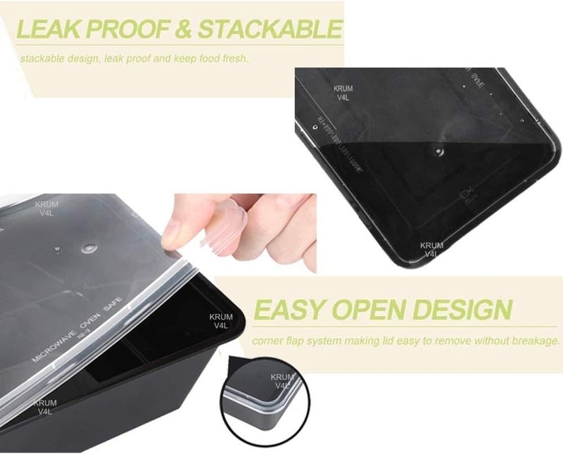 V4L Black Takeout Food Containers Food Storage Containers With Lids Freezer Safe | Meal Prep | Microwavable Dishwasher | Leakproof | BPA Free (750ml Pack of 10) - Image 2