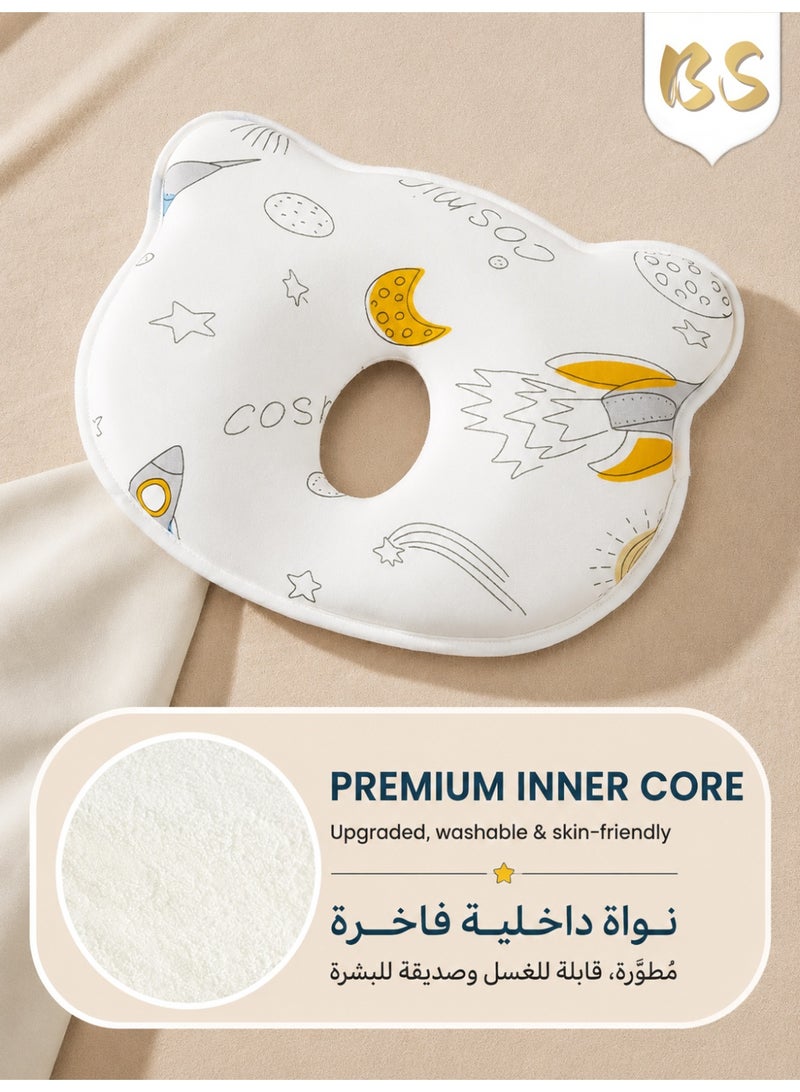 BS U-Shaped Contoured Shaping Pillow for Newborns | Suitable for ages 0–1 | High-density, slow-rebound memory foam (temperature-independent) | Near-zero height to support cervical spine development | Safe materials: formaldehyde-free and fluorescent agent-free | 3D central groove with scientific zoning for head shaping | Fully washable and easy to maintain - Image 2
