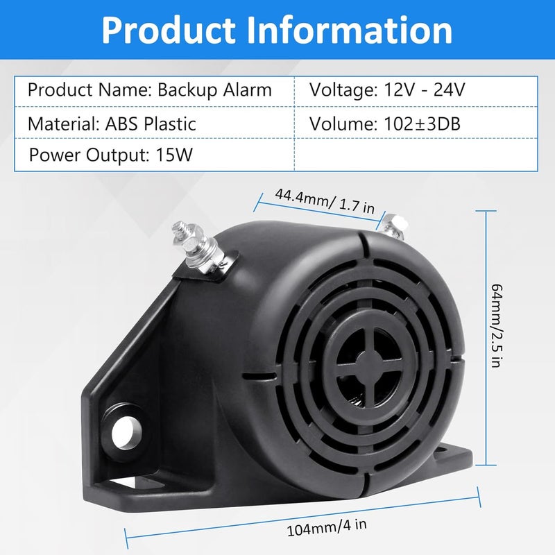 CarBole Reversing Back up Alarm, Heavy-Duty 105dB 12V-24V DC Professional Backup Reverse Warning Alarm with Very Loud Beeper Tone for Trucks Vans Cars Lorry Heavy Vehicles - Image 4