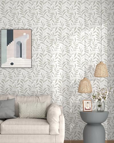 HELLKIT Leaf Peel and Stick Wallpaper Boho 17.3" X 78.8" Beige and White Wallpaper Self Adhesive Removable Wall Paper for Bathroom Kitchen Wallpapers Leaf Contact Paper for Walls Vinyl Roll - Image 4