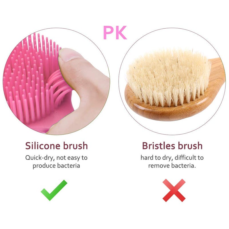NILKANTH Slicone Bath Body Brush Exfoliator Back Brush Long Handle for Shower with Soft Bristles Back Scrubber Pink - Image 4