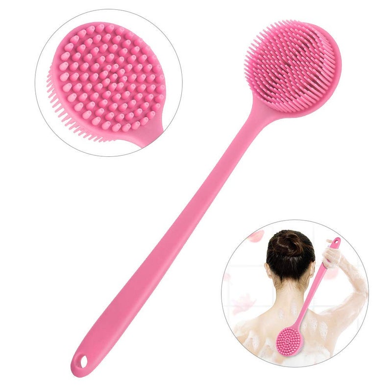 NILKANTH Slicone Bath Body Brush Exfoliator Back Brush Long Handle for Shower with Soft Bristles Back Scrubber Pink - Image 5