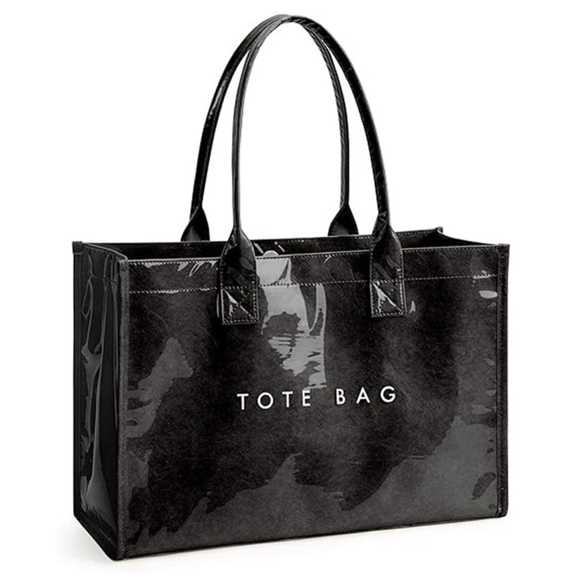 Tote Bag, PVC, Large Capacity, Black - Image 1