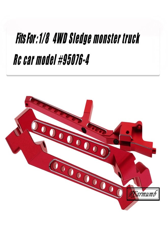 Rcarmumb Rear Chassis Brace Upgrades Part for 1/8 Sledge 4WD #95076-4, 3pcs Aluminum Alloy Rear Chassis Brace Hops up for Sledge Monster Truck RC Car #95076-4,Replace #9521, Red - Image 2