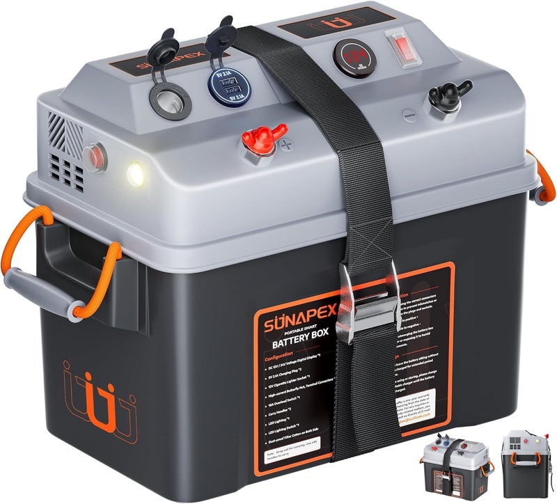 SUNAPEX صندوق بطارية ذكي SUNAPEX 12V/24V مع مراكز طاقة متعددة وقاطع دائرة لمحرك التجديف، البحرية، RV والألواح الشمسية - Image 1