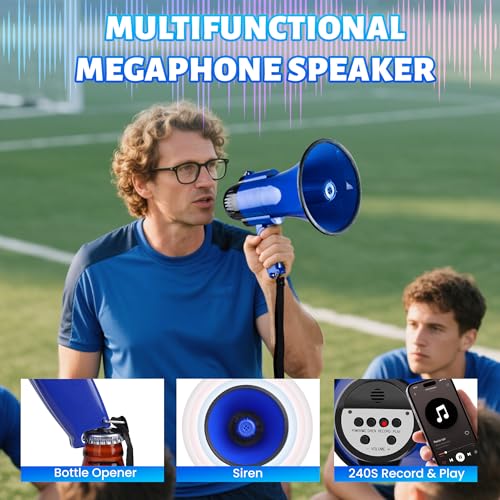 Loudmore 30 Watt Power Portable Megaphone Bullhorn Speaker Voice, Siren/Alarm and 240S Recording with Volume Control and Strap (Blue) - Image 5