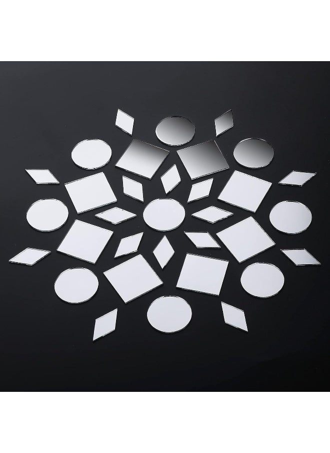 120 Pcs Small Mirrors for Crafts, 3 Shapes Mirror Pieces for Crafts, Square Diamond Round Craft Mirror DIY Mirror Mosaic Tiles for Disco Ball Lamp Framing Decoration