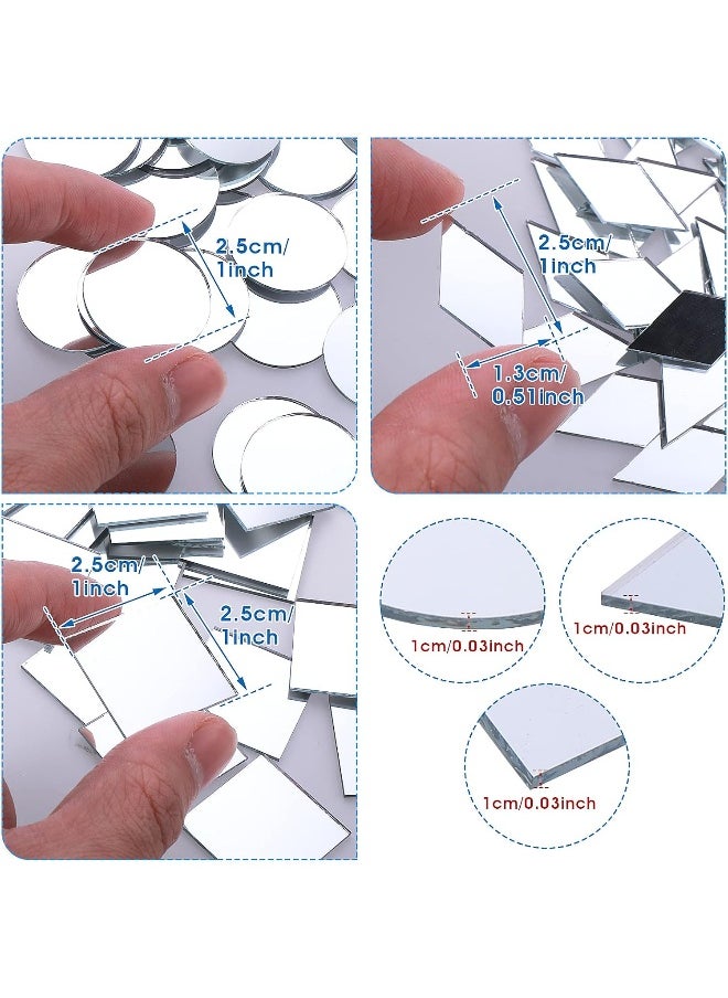120 Pcs Small Mirrors for Crafts, 3 Shapes Mirror Pieces for Crafts, Square Diamond Round Craft Mirror DIY Mirror Mosaic Tiles for Disco Ball Lamp Framing Decoration