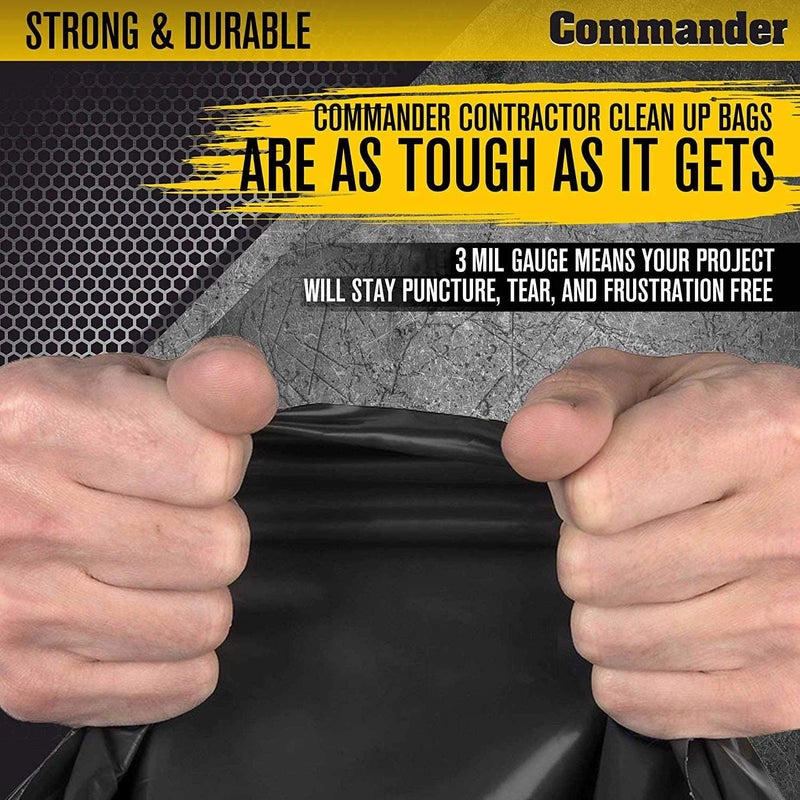 Commander 42 Gallon 3 MIL Black Heavy Duty Contractor Bags - 33" x 45" - Pack of 20 - For Contractor, Industrial, & Commercial - Image 3