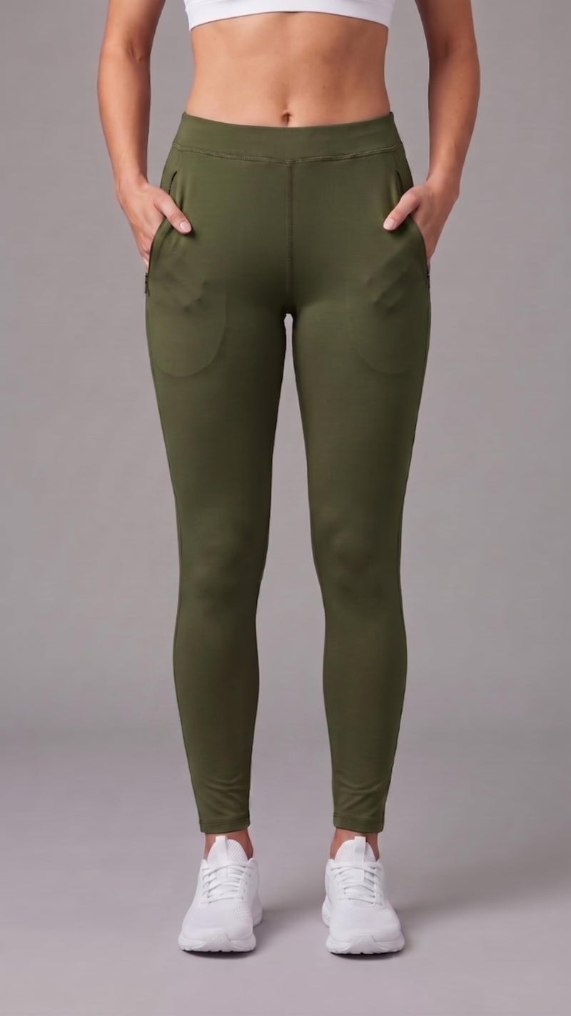 Mehrang Stretchable Yoga Pants for Women & Gym Pants for Women Workout with Mesh Insert & Side Pockets (in, Alpha, XL, Olive), High Rise - Image 3