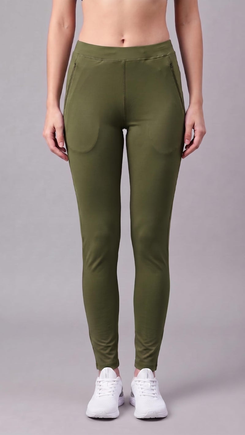 Mehrang Stretchable Yoga Pants for Women & Gym Pants for Women Workout with Mesh Insert & Side Pockets (in, Alpha, XL, Olive), High Rise - Image 5