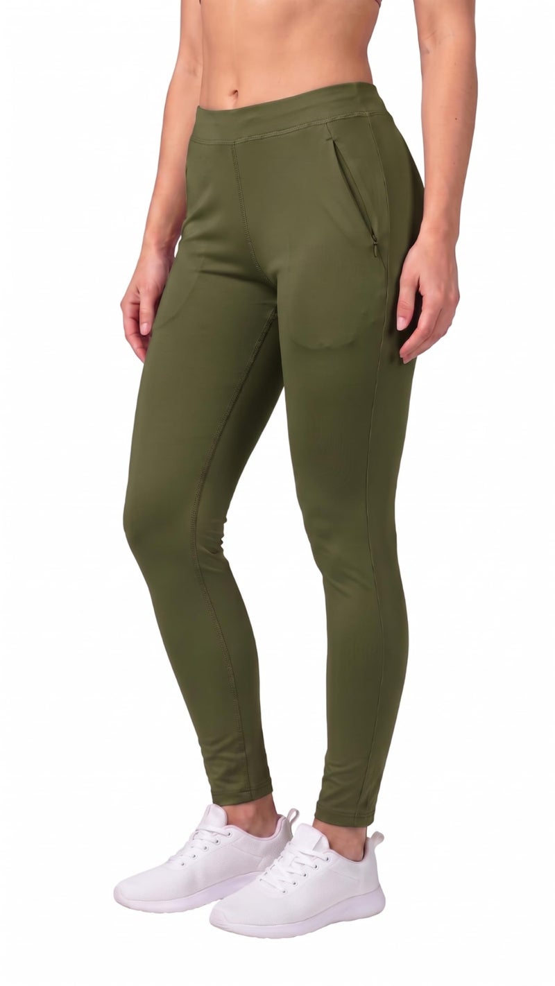 Mehrang Stretchable Yoga Pants for Women & Gym Pants for Women Workout with Mesh Insert & Side Pockets (in, Alpha, XL, Olive), High Rise - Image 1