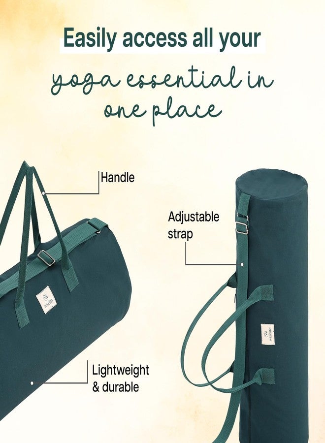 Wiselife Yoga Mat Bag for XL Mats - Green | Durable Cotton Canvas, Full Zip Closure, Adjustable Strap, Spacious Side Pocket | Yoga Mat Carry Bag for Men & Women - Image 3