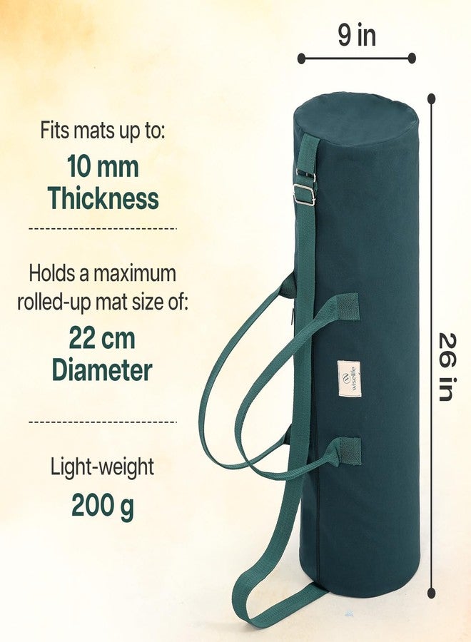 Wiselife Yoga Mat Bag for XL Mats - Green | Durable Cotton Canvas, Full Zip Closure, Adjustable Strap, Spacious Side Pocket | Yoga Mat Carry Bag for Men & Women - Image 2