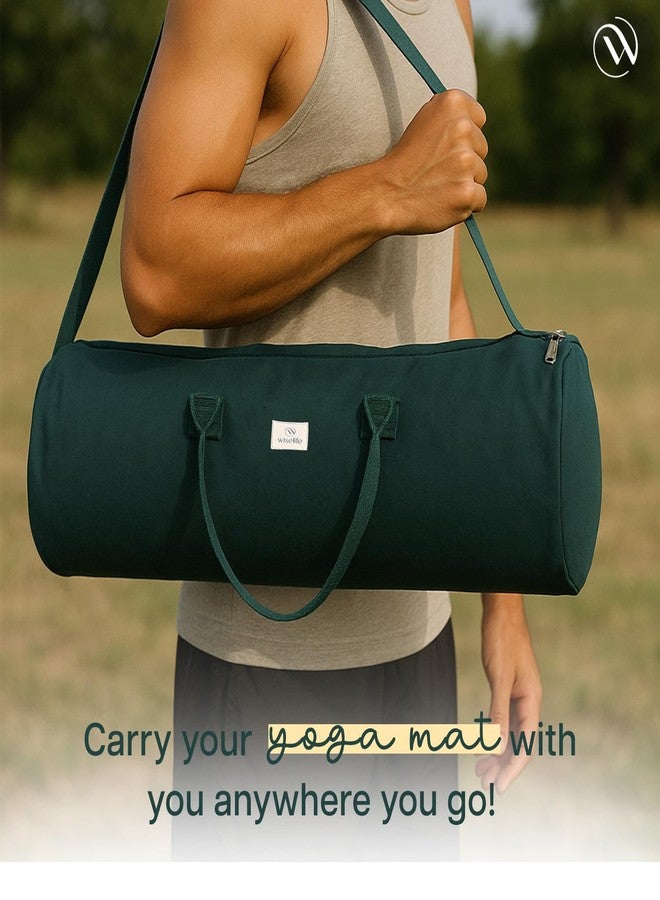 Wiselife Yoga Mat Bag for XL Mats - Green | Durable Cotton Canvas, Full Zip Closure, Adjustable Strap, Spacious Side Pocket | Yoga Mat Carry Bag for Men & Women - Image 5