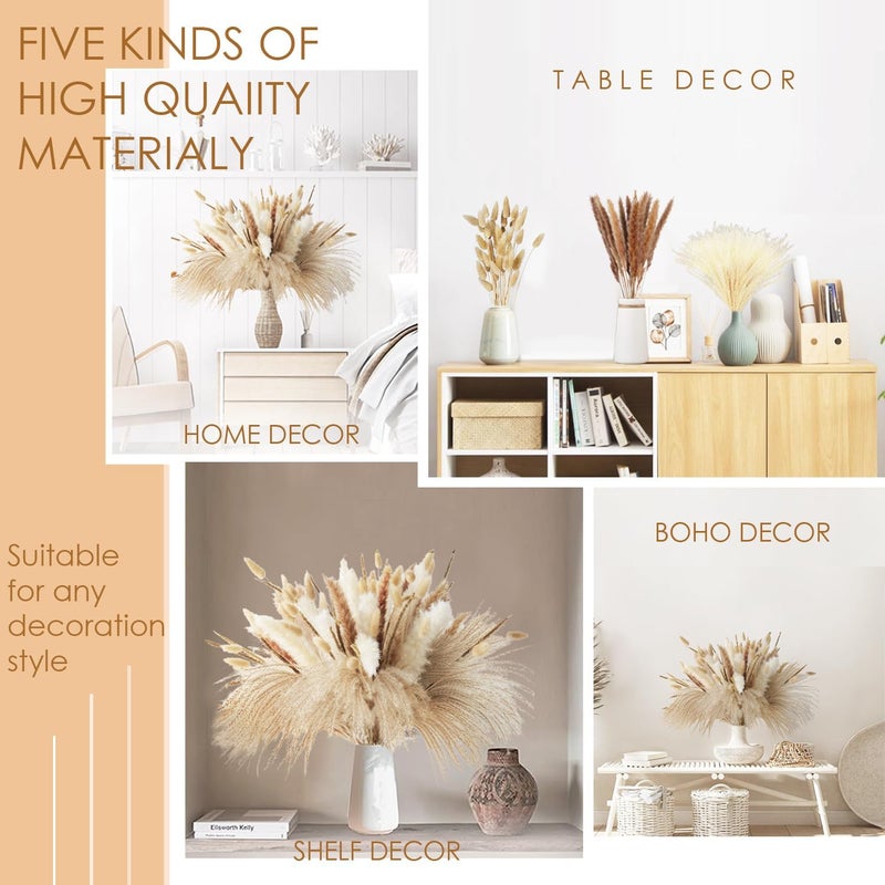 ROROUNE Dried Pampas Grass Decor - 120 Pcs Dried Flowers for Vase Pompas Grass, 17" Natural Dried Flowers Reed Pampass Grass, Fluffy Pampas Grass for Wedding Boho Decor - Image 4