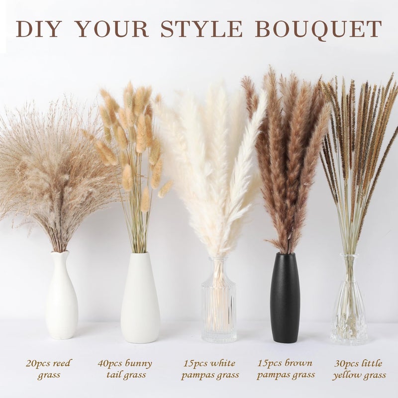 ROROUNE Dried Pampas Grass Decor - 120 Pcs Dried Flowers for Vase Pompas Grass, 17" Natural Dried Flowers Reed Pampass Grass, Fluffy Pampas Grass for Wedding Boho Decor - Image 2
