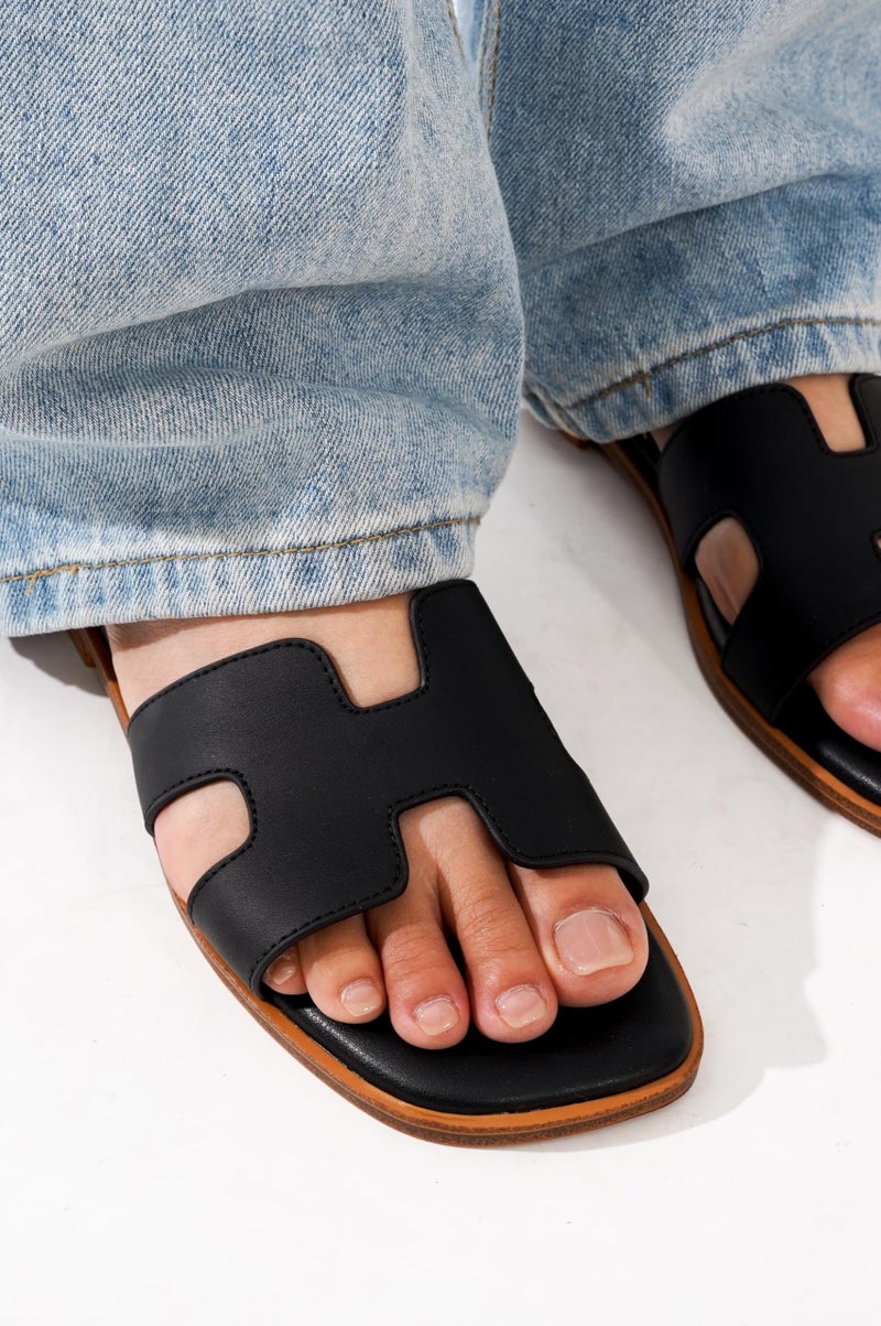 Project Cloud 100% Genuine Leather Sandals for Women 2026 - Fashion Flat Womens Sandals with Memory Foam Insole Slides Sandals Women Footwear - Mules Women's Sandals (Jannel, Blk, 8) - Image 2