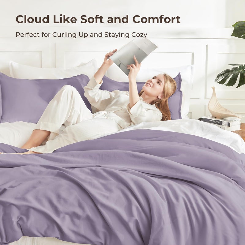 Litanika Grayish Lavender Purple Comforter Set Queen Size, 3 Pieces Lightweight Solid Bedding Comforter Set, All Season Fluffy Bed Set (90x90In Comforter & 2 Pillowcases) - Image 2