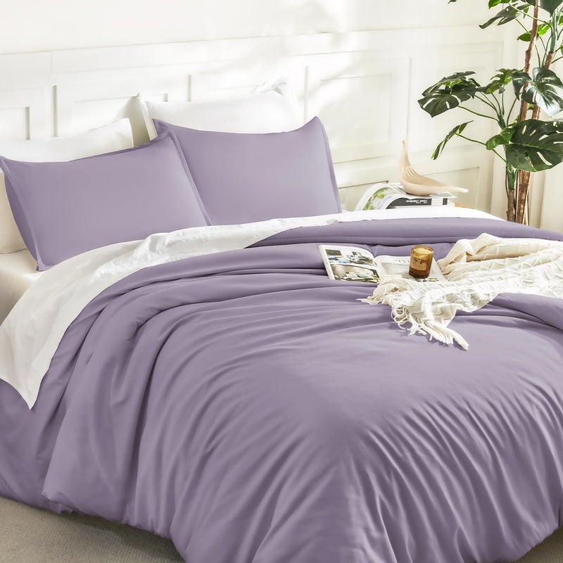 Litanika Grayish Lavender Purple Comforter Set Queen Size, 3 Pieces Lightweight Solid Bedding Comforter Set, All Season Fluffy Bed Set (90x90In Comforter & 2 Pillowcases) - Image 5