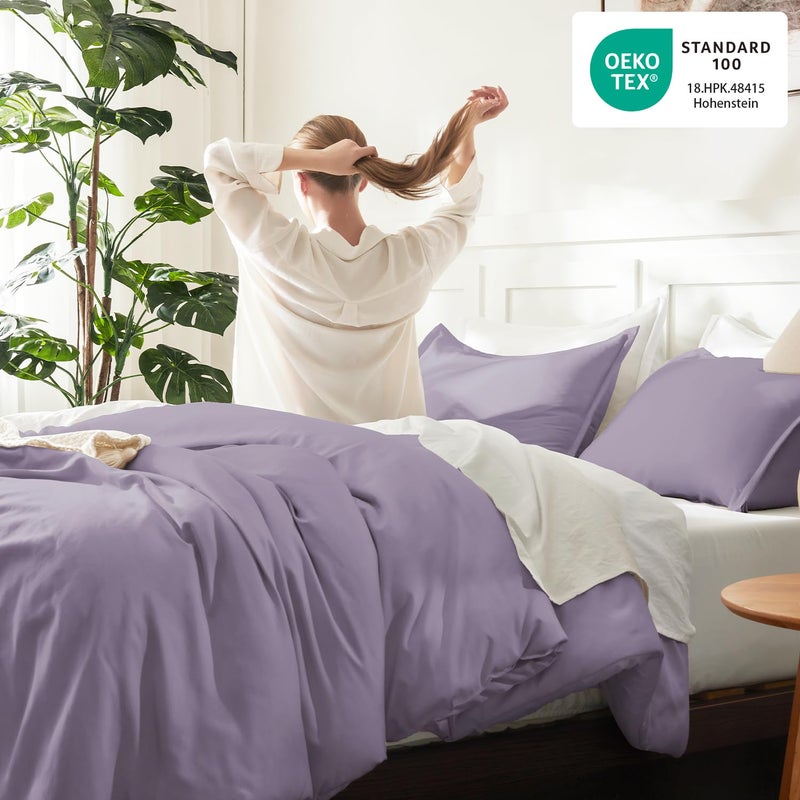 Litanika Grayish Lavender Purple Comforter Set Queen Size, 3 Pieces Lightweight Solid Bedding Comforter Set, All Season Fluffy Bed Set (90x90In Comforter & 2 Pillowcases) - Image 4