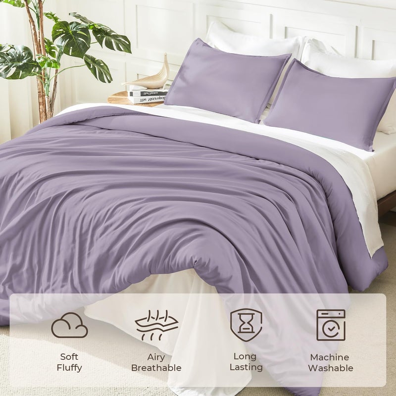 Litanika Grayish Lavender Purple Comforter Set Queen Size, 3 Pieces Lightweight Solid Bedding Comforter Set, All Season Fluffy Bed Set (90x90In Comforter & 2 Pillowcases) - Image 3