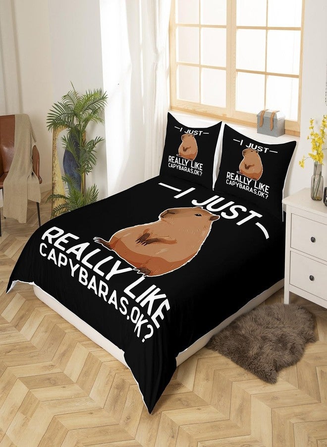 Castle Fairy Funny Capybaras Bedding Set,Cute Capybara Comforter Cover Set for Teens Women Room Decor,Wild Animals Duvet Cover Breathable Black and White Bedspread Cover Full Size(No Comforter) - Image 2